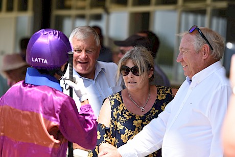 John Street, right, Lisa Latta and business manager Ian Middleton get the lowdown after a win