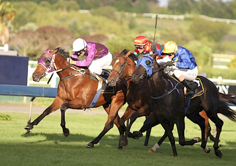 Fort Lincoln, rails, beating Antonio Lombardo, outer and Planet Rock in the 2011 Karaka Million at Ellerslie.