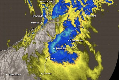 The rain radar at lunchtime today shows Christchurch still getting a bath.