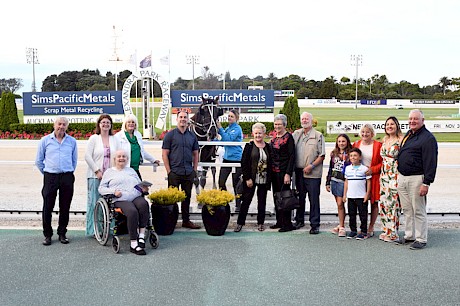 Lincoln Farms’ support crew in the winners’ circle after Recco Lover’s win - and, yes, two of them are partners in the horse.