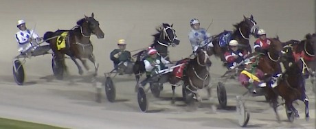Trojan Banner rears high on the home turn as David Butcher has to haul him off the rough pacing Will Take Charge.