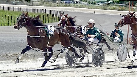 Line Up turns for home in front with stablemate Hampton Banner challenging up the markers.