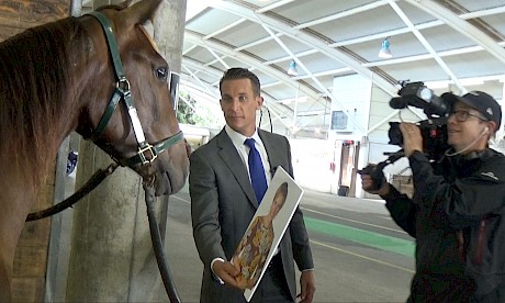 Jeremy Wells shows Hilary Barry an image of her namesake when the Seven Sharp cameras were at Alexandra Park in December.
