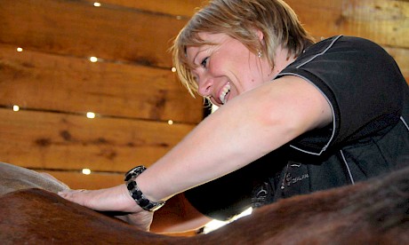 Physiotherapist Nikki Lourie is working on Platinum Mam’selle who jarred up last week.