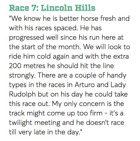 Trainer Lisa Latta’s pre-race comments about Lincoln Hills were spot on the mark.