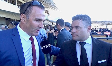 Neville McAlister is interviewd by Trackside TV’s Aidan Rodley after the derby.