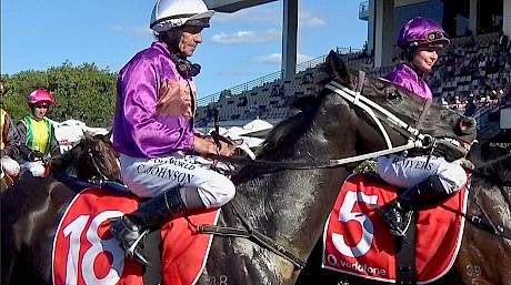 Chris Johnson brings Platinum Invador back to scale after his barnstorming third. Stablemate Sir Nate (13th) is in the background.