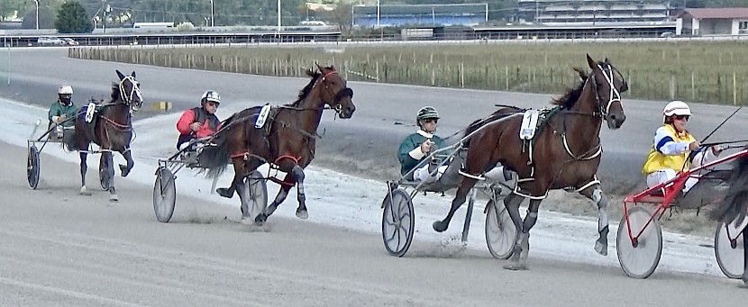 Super Easy (Andre Poutama) is about to spring out of the trail but Joey Lincoln is getting rough at the back of the field.