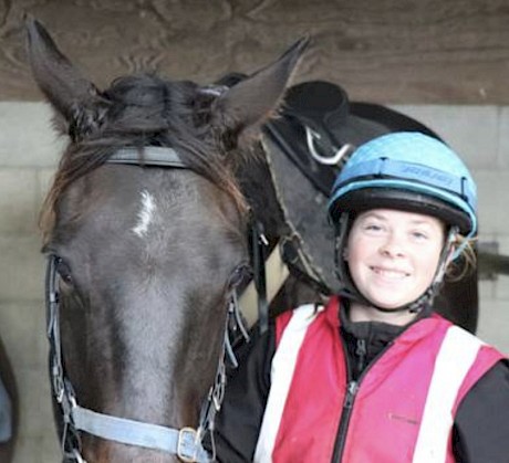 Bridie Ansell with her first winner, Dr Watson, at Trentham.