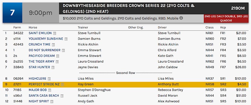 Perfect Stride races at 11pm NZ time at Shepparton on Wednesday night.