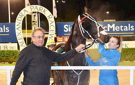 Trainer Ray Green with Bettor My Dreamz, his seventh individual winner for owner Merv Butterworth. PHOTO: Joel Gillan/Race Images.