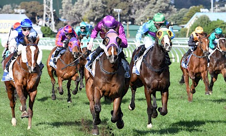 Lincoln Dreamer powers down the outside at Wanganui, sustaining a long run from last. PHOTO: Peter Rubery/Race Images.