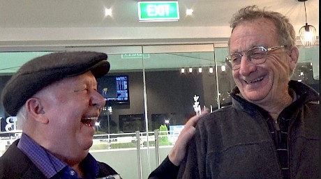 Trainer Ray Green, right, and owner Merv Butterworth enjoying the good times with Copy That.