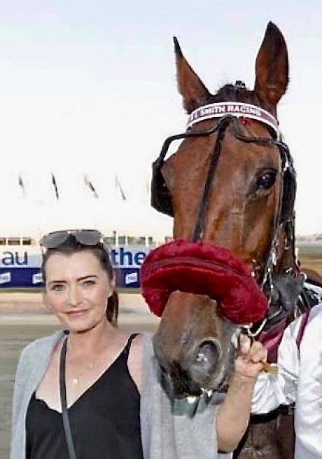 Trainer Sonya Smith with Goldie after one of his three wins at Melton.