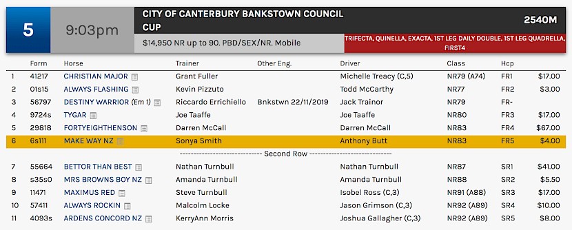 Make Way races at 11.03pm NZ time at Bankstown on Friday night.