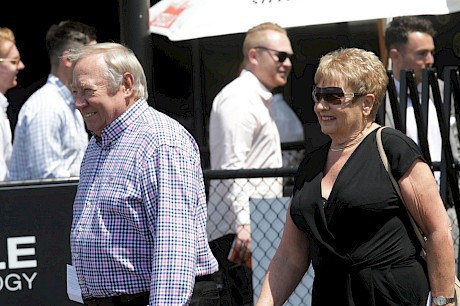 John and Lynne Street on their way to greet Lincoln King in the Ellerslie birdcage. PHOTO: Trish Dunell.