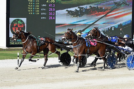 David Butcher nurses Copy That to the line to beat One Change and Smooth Deal. Fourth-placed Line Up is out of shot, wider on the track. PHOTO: Peter Rubery/Race Images.