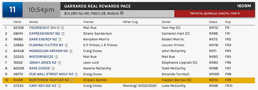 Northview Hustler races at 12.54am NZ time at Menangle on Saturday night.