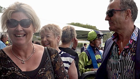 All smiles in the camp after hearing Leith Innes’ report … trainer Lisa Latta, left, and part-owners Lynne Street and Neville McAlister.