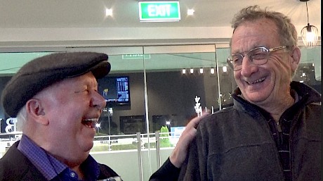 Australian owner Merv Butterworth sharing better times with Ray Green at Alexandra Park.