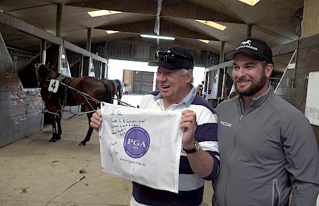 John Street and Ryan Fox at Lincoln Farms’ stables yesterday.