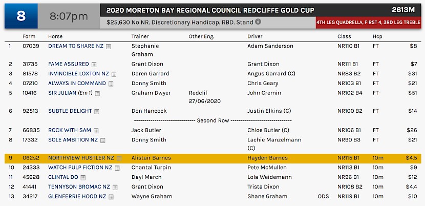 Northview Hustler races at 10.07pm NZ time at Redcliffe on Saturday night.