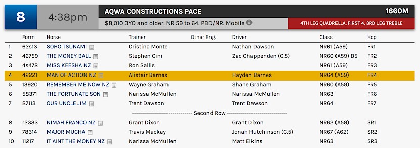 Man Of Action races at 7.38pm NZ time at Albion Park on Tuesday.