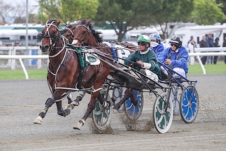 Self Assured and Spankem can’t catch the low flying Copy That as he reels off a 25.2 last quarter. PHOTO: Ajay Berry/Race Images.