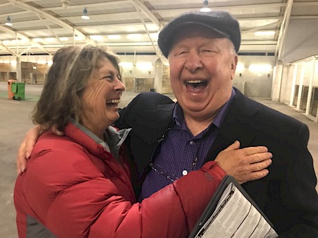 Debbie Green pictured with Merv Butterworth after Copy That’s second win - seconds after they shook on the deal.