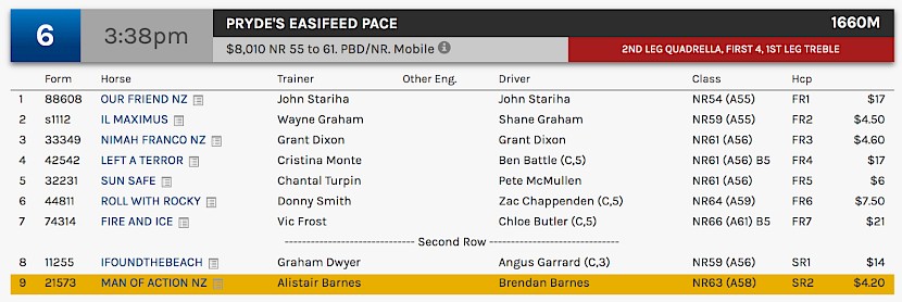 Man Of Action races at 6.38pm NZ time at Albion Park on Tuesday.