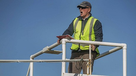 Starter Peter Lamb was questioned by the stewards over today’s cup start. He stands in a tower with a head-on view of the field.