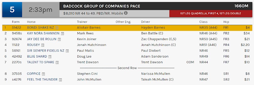 Bondi Shake races at 5.33pm NZ time at Albion Park on Tuesday.