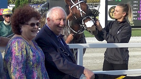 Merv and Meg Butterworth celebrate one of Copy That’s wins at Alexandra Park pre COVID-19 travel restrictions.