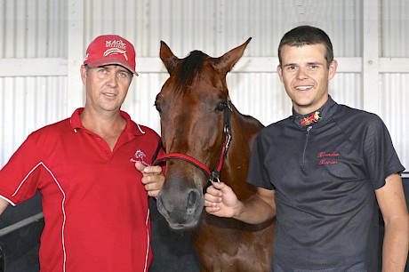 Trainer Al Barnes with son Brendan who will take the reins on Northview Hustler on Saturday night. Brendan has had three drives on the horse for a win and a second.