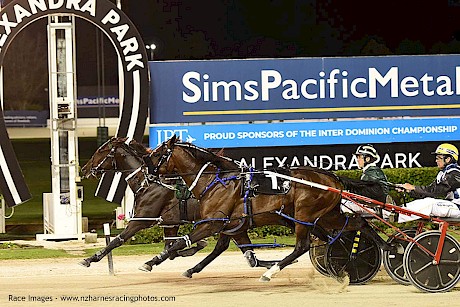 Arden’s Horizon (Zachary Butcher) has Mitch well covered at the finish. PHOTO: Megan Liefting/Race Images.