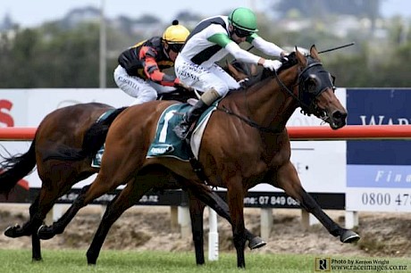 Dawn Parade shows his style, beating Moana in his second start at Te Rapa. PHOTO: Race Images.