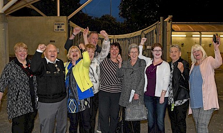 A group of Make Way’s owners celebrate one of his early wins at Alexandra Park.