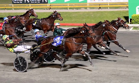 An inch perect drive by Anthony Butt landed Copy That a winner of the Sunshine Sprint over King Of Swing. PHOTO: Dan Costello.