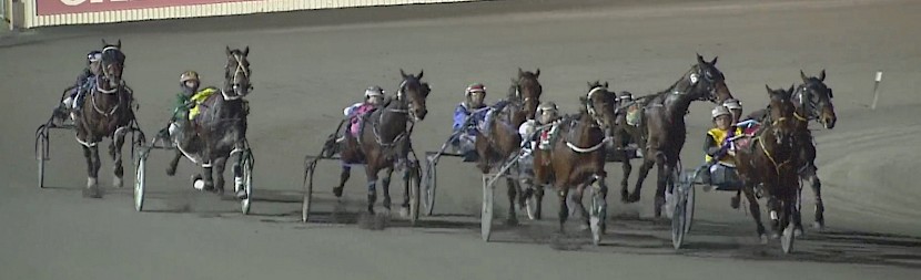 Bondi Shake, second from left, comes four wide round the turn before unleashing a big sprint.