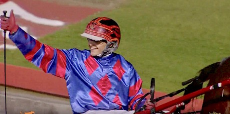 Brendan Barnes celebrates his win behind $151 longshot Jeradas Delight in the Golden Girl at Albion Park in July.