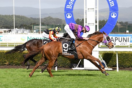 Platinum Bordeaux rushes past Big Franck to score. PHOTO: Peter Rubery/Race Images.