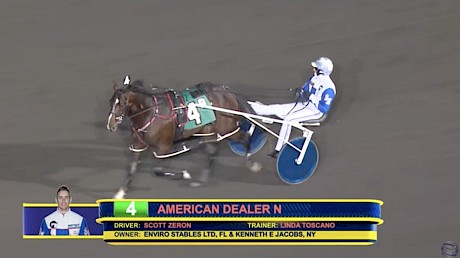 Scott Zeron brings American Dealer back to the winner’s circle at the Meadowlands.