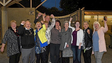 Bob, second from left, celebrates with some of his fellow owners after one of Make Way’s early wins at Alexandra Park.