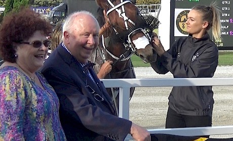 Merv and Meg Butterworth greet their champion at Alexandra Park.