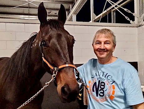 Trainer Mark Dux wth Argyle after his win at Albion Park tonight.