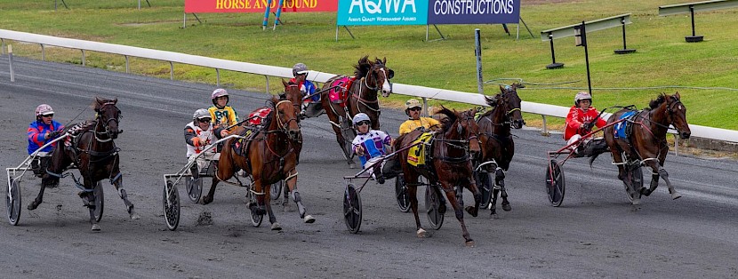 Captain Nemo, second from left, is reeling in the favourite Offyarocka Crocker near the finish. PHOTO: Dan Costello.