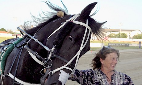 Debbie Green poses with My Copy after his narrow win at Alexandra Park on Friday night.