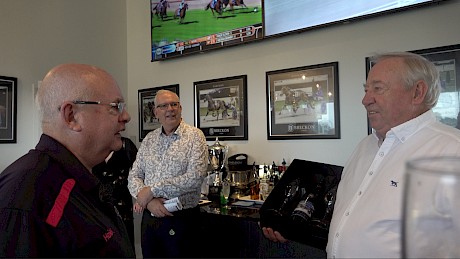 Owner John Street, right, thanks sponsor John Magness, left, after Frankie Major’s win.