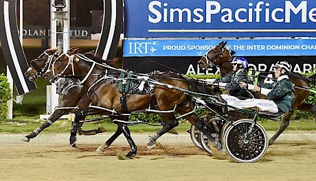 Lincoln River, inner, pips his more favoured stablemate Frankie Major in his last run over a mile at Auckland last November. PHOTO: Megan Liefting/Race Images.