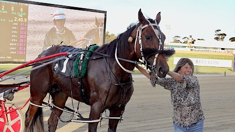 Part-owner Debbie Green with Sugar Ray Lincoln after his breath-taking win.